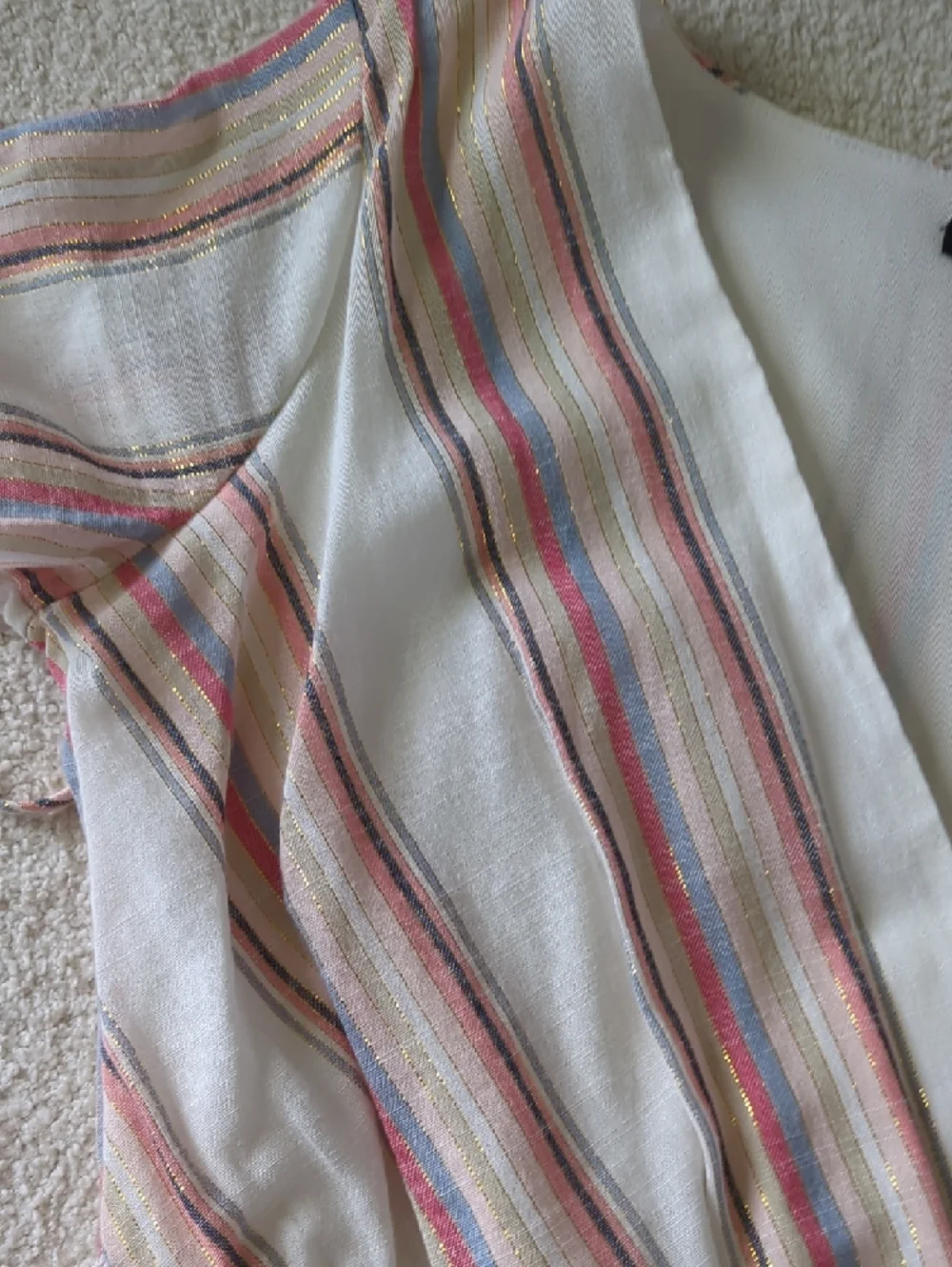 City Studio Cream Wrap Dress with Stripes and Gold Detail